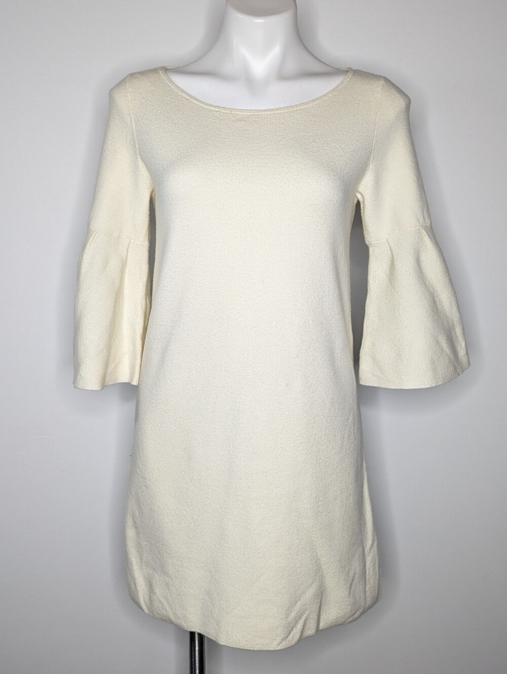 Anthro Moth Off White Cream 1/2 Bell Sleeve Knit Sweater Dress S